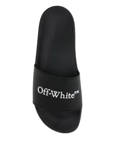 Off-white Bookish Open Toe Slip-on Slides In Black