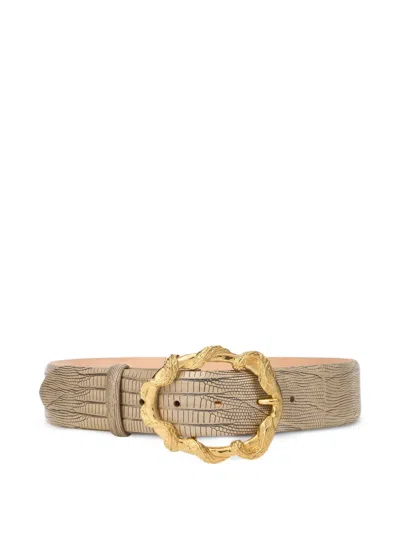 Roberto Cavalli Ivory Belt With Cobra Print And Snake Buckle In Neutral