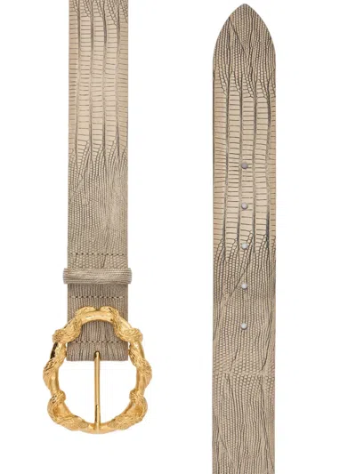Roberto Cavalli Ivory Belt With Cobra Print And Snake Buckle In Neutral