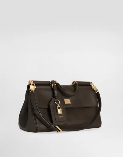 Dolce & Gabbana Brown Handbag With Key And Padlock Detail And Adjustable And Removable Shoulder Strap In Leather Wom In Brown