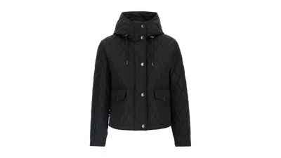 Pre-owned Burberry Women's Cropped Quilted Nylon Hooded Jacket In Black