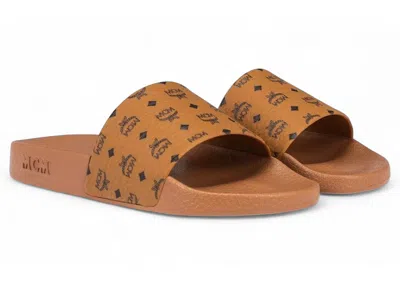 Pre-owned Mcm Monogram Print Rubber Slides (women's) Sneakers In Cognac In Brown