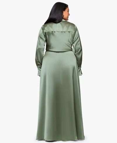 Xscape Plus Size Collared A-line Maxi Gown In Green