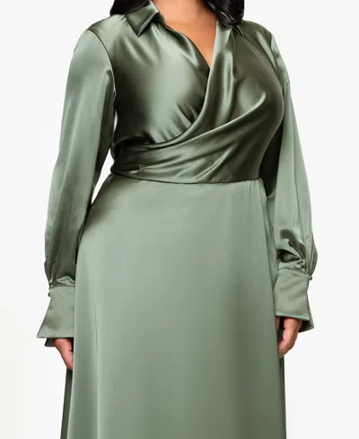 Xscape Plus Size Collared A-line Maxi Gown In Green