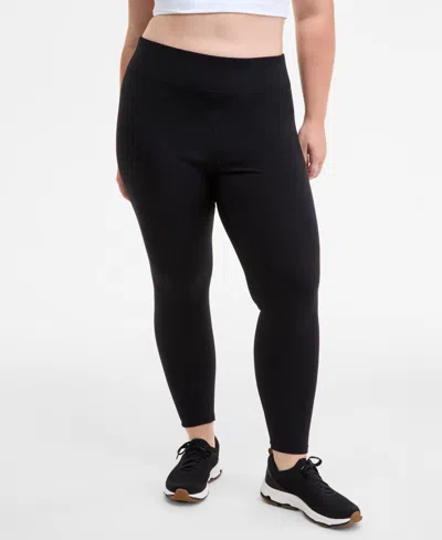 Id Ideology Plus Size Soft Flex High-rise Leggings, Macy's Exclusive In Black