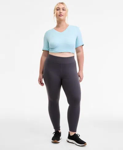 Id Ideology Plus Size Soft Flex High-rise Leggings, Macy's Exclusive In Gray