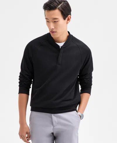Alfani Men's Long Sleeve Textured Quarter-zip Sweater, Macy's Exclusive In Black