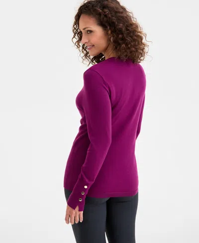 Jm Collection Petite Rivet-detail Sweater, Created For Macy's In Purple