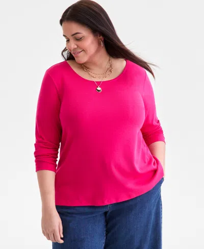 Style & Co Plus Size Scoop-neck Long-sleeve Top, Exclusively For Macy's In Pink