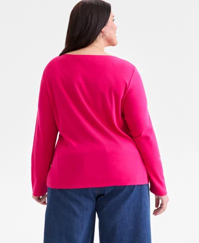 Style & Co Plus Size Scoop-neck Long-sleeve Top, Exclusively For Macy's In Pink