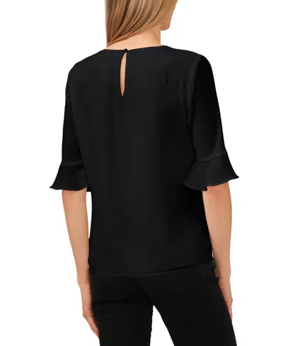 Cece Women's Ruffled-cuff 3/4-sleeve Crew Neck Top In Black