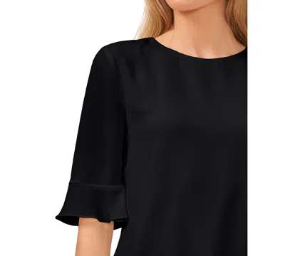 Cece Women's Ruffled-cuff 3/4-sleeve Crew Neck Top In Black