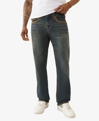 True Religion Ricky Super Flatlock Straight Fit Jeans In Greenland In Blue