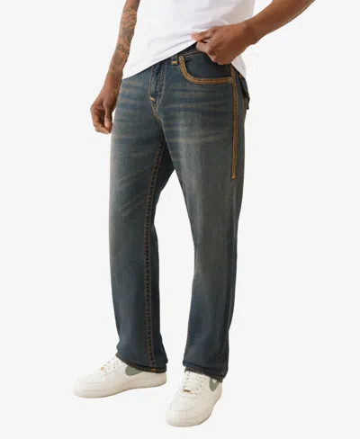 True Religion Ricky Super Flatlock Straight Fit Jeans In Greenland In Blue