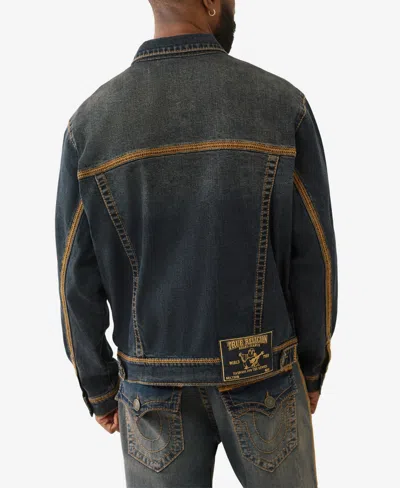 True Religion Super Flatlock Denim Trucker Jacket In Black