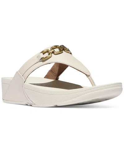 Fitflop Women's Lulu Square-chain Leather Toe-post Wedge Sandals In White