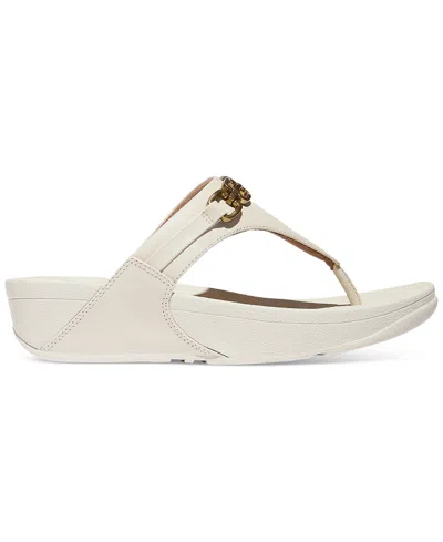Fitflop Women's Lulu Square-chain Leather Toe-post Wedge Sandals In White