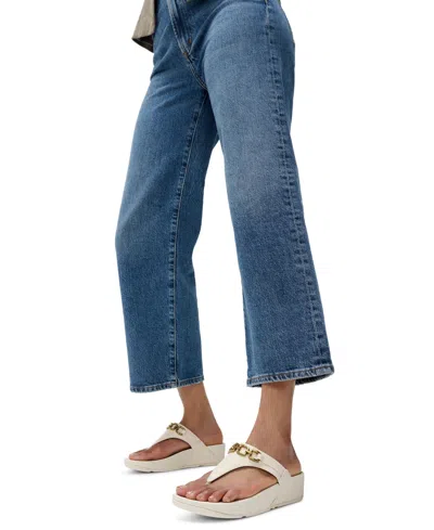 Fitflop Women's Lulu Square-chain Leather Toe-post Wedge Sandals In White