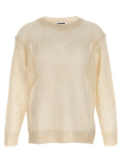 Jil Sander Silk Mesh Sweater With Crew Neck In Neutral