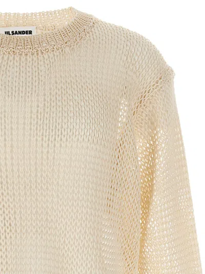 Jil Sander Silk Mesh Sweater With Crew Neck In Neutral