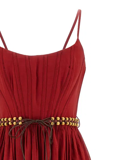 Zimmermann Rhiannon Cotton Corset Midi Dress In Red