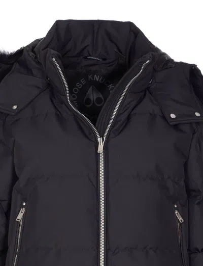 Moose Knuckles Puffy Black Jacket With High Collar In Black