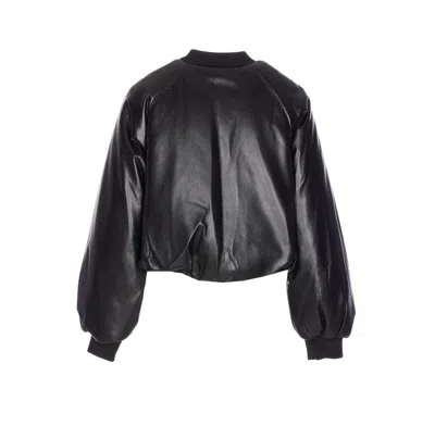 Pinko Black Cropped Bomber Jacket With Front Zip Closure In Ecoleather Woman In Black