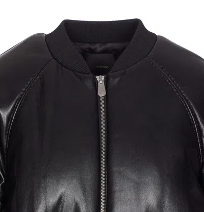 Pinko Black Cropped Bomber Jacket With Front Zip Closure In Ecoleather Woman In Black