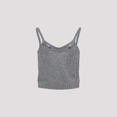 Prada Sleeveless Cropped Knit Argyle Tank Top In Gray