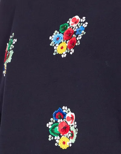 Essentiel Antwerp Navy And Multicolor Cotton Sweatshirt With Floral Sequin And Bead-embellished Embroideries In Blue