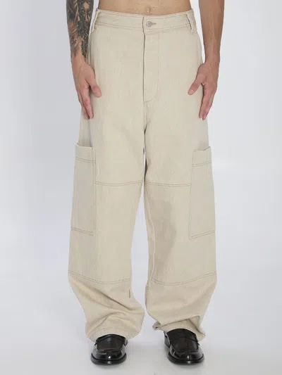 Jacquemus High Waist Cargo Trousers With Wide Leg In Neutral