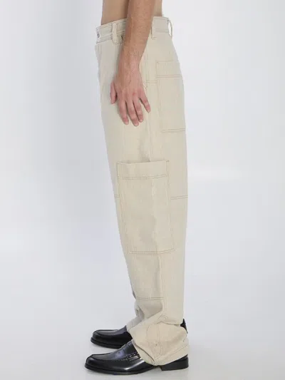 Jacquemus High Waist Cargo Trousers With Wide Leg In Neutral