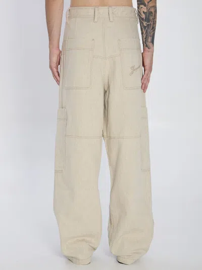 Jacquemus High Waist Cargo Trousers With Wide Leg In Neutral