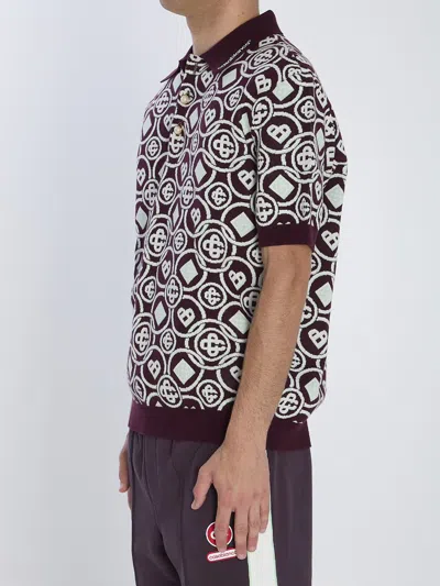 Casablanca Monogram Knit Short-sleeved Polo T-shirt In Purple
