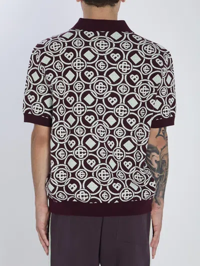 Casablanca Monogram Knit Short-sleeved Polo T-shirt In Purple
