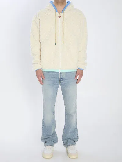 Casablanca Men Beige Jacket With All-over Monogram And Fixed Hood In Fabric Man In Neutral