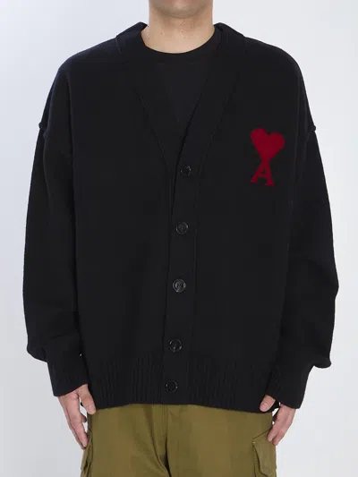 Ami Alexandre Mattiussi Ami Wool Cardigan With Logo In Black