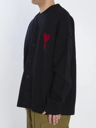 Ami Alexandre Mattiussi Ami Wool Cardigan With Logo In Black