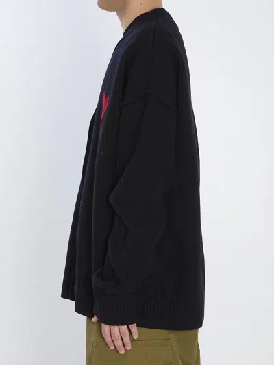 Ami Alexandre Mattiussi Ami Wool Cardigan With Logo In Black