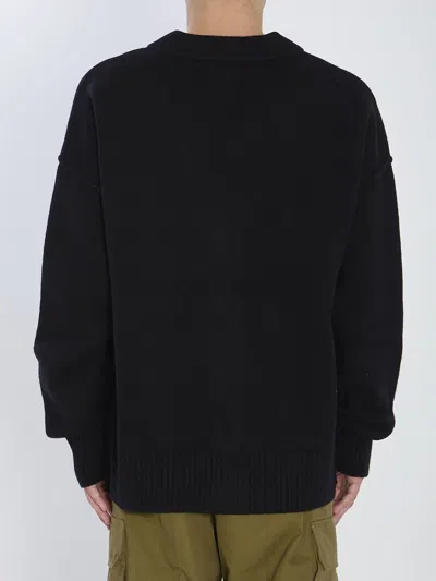 Ami Alexandre Mattiussi Ami Wool Cardigan With Logo In Black