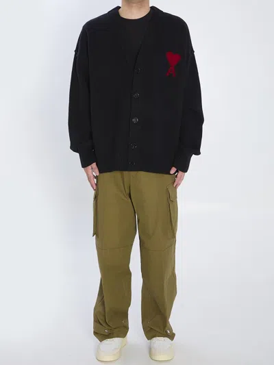 Ami Alexandre Mattiussi Ami Wool Cardigan With Logo In Black
