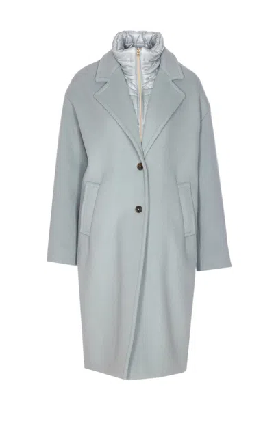 Herno High Neck Long Sleeve Single Breasted Coat In Blue