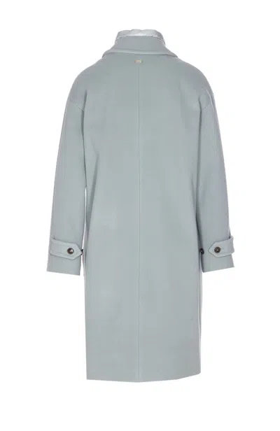Herno High Neck Long Sleeve Single Breasted Coat In Blue