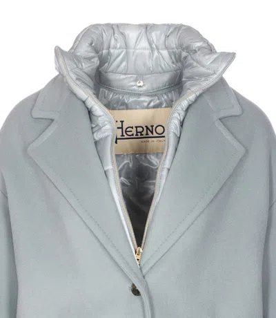 Herno High Neck Long Sleeve Single Breasted Coat In Blue