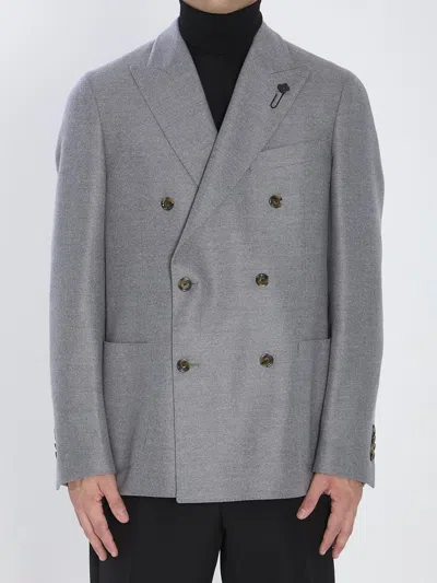Lardini Double-breasted Virgin Wool Jacket With Peaked Lapels In Gray