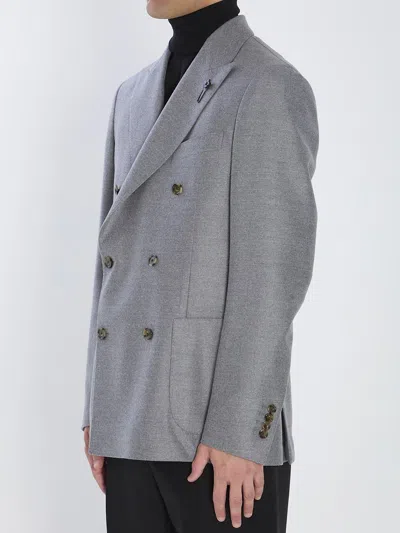 Lardini Double-breasted Virgin Wool Jacket With Peaked Lapels In Gray