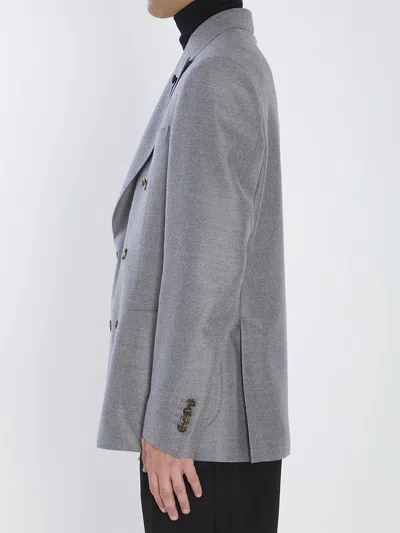 Lardini Double-breasted Virgin Wool Jacket With Peaked Lapels In Gray