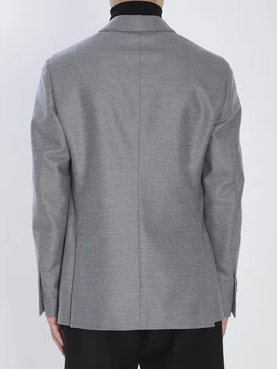 Lardini Double-breasted Virgin Wool Jacket With Peaked Lapels In Gray