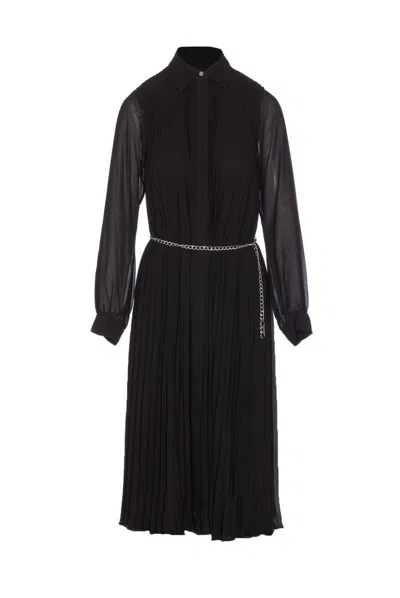 Michael Kors Pleated Georgette Shirtdress In Black
