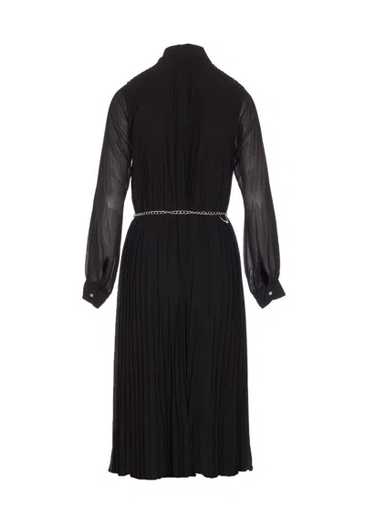 Michael Kors Pleated Georgette Shirtdress In Black